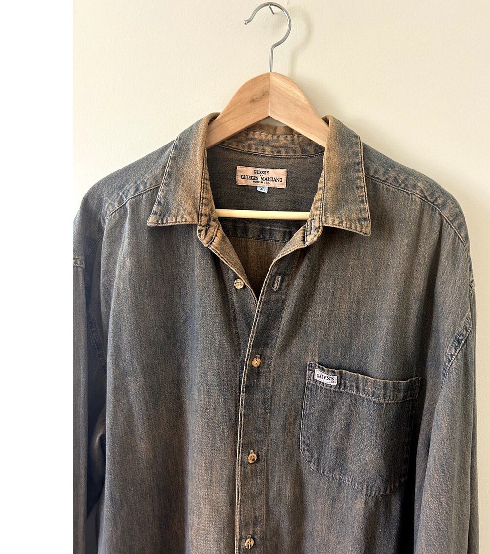 Vintage 80s Acid Wash Guess by Georges Marciano Buttond-down Shirt Men's XL